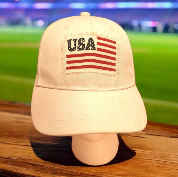 USA Flag Patch Baseball Cap Strapback White - Picture 1 of 6